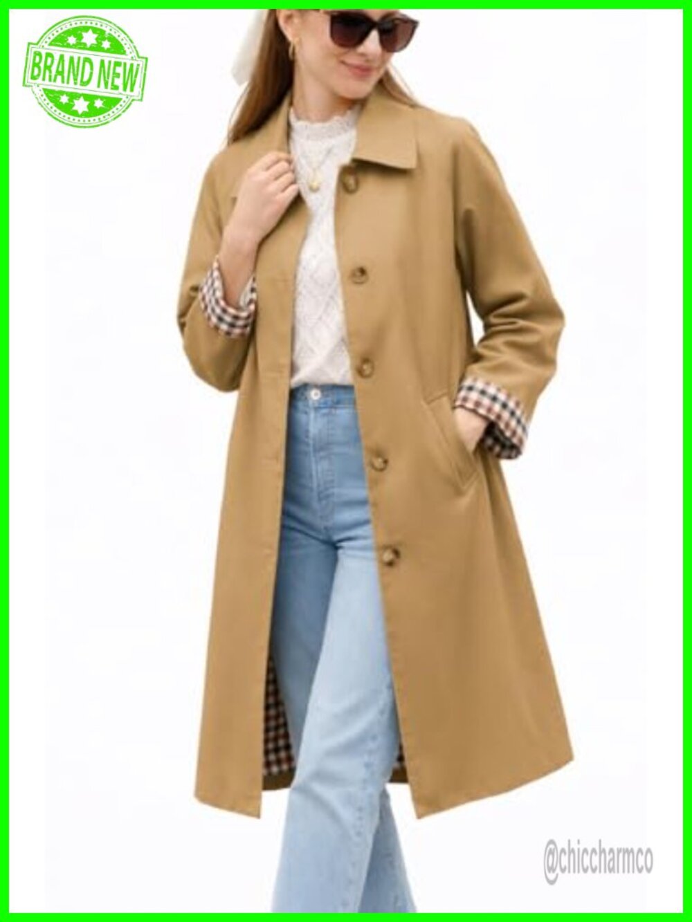 Women's Long Trench Coat Single Breasted Lapel Oversized Windproof Overcoat